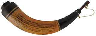 Powder Horn,
12-1/4", scrimshaw verse,
doe & fawn, iron staple Powder Horn,
12-1/4", scrimshaw verse,
doe & fawn, iron staple